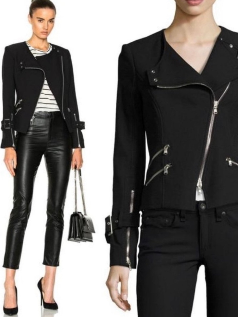 Veronica Beard Jordan Collarless Moto Jacket in Black